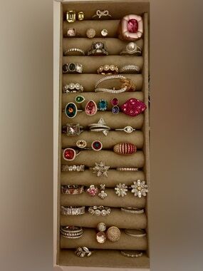 Genuine Swarovski Crystal Ring Collection: 35 rings total, sizes 8-9